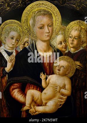 Madonna and Child with  Angels 1465-1475 15th Century by Matteo di Giovanni 1430 – 1495 Siena Italian Renaissance artist Italy Italian. Stock Photo