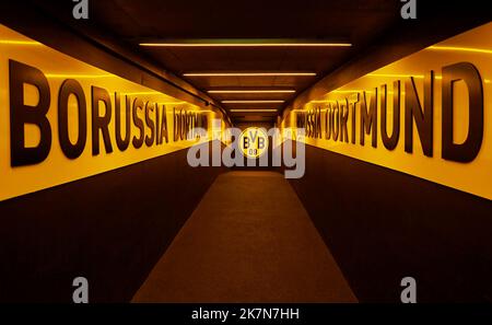 Exit on to the grounds at Signal Iduna Arena - the official playground of FC Borussia Dortmund Stock Photo