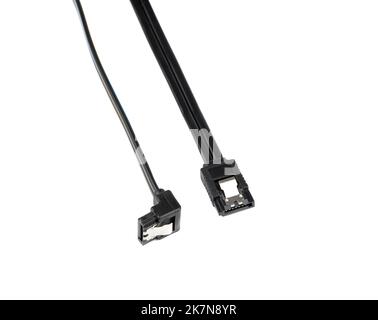 SATA cable with connectors for connecting a hard drive to the motherboard. SATA is a serial interface for data exchange with information storage devic Stock Photo