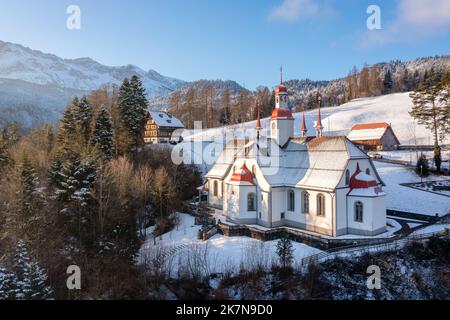 Hergiswald church in swiss Alps mountains, Kriens, Lucerne, is an important historical pilgrimage destination in Switzerland Stock Photo