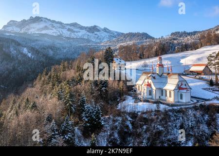 Hergiswald church in swiss Alps mountains, Kriens, Lucerne, is an important pilgrimage destination in Switzerland Stock Photo