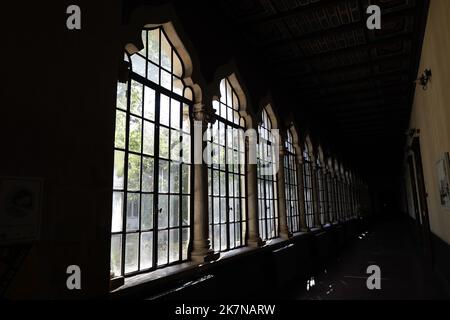 Bucharest, Romania - October 18, 2022: Details with the interior of Scoala Centrala National College (high school) in Bucharest. Romanian Revival arch Stock Photo