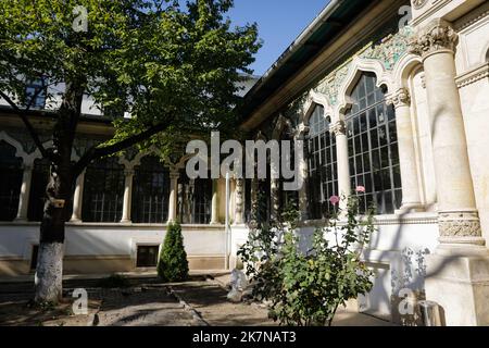 Bucharest, Romania - October 18, 2022: Details with the interior of Scoala Centrala National College (high school) in Bucharest. Romanian Revival arch Stock Photo