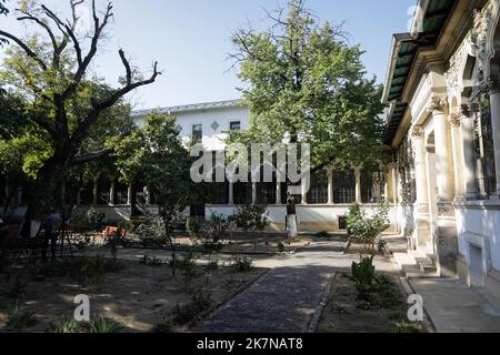 Bucharest, Romania - October 18, 2022: Details with the interior of Scoala Centrala National College (high school) in Bucharest. Romanian Revival arch Stock Photo