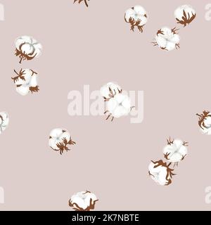 White cotton Balls seamless pattern. Cozy floral pattern for packaging, apparel, home decor Stock Vector