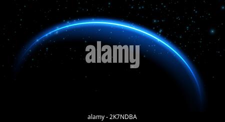 The edge of a solar eclipse on a black background, blue. Blue eclipse for product advertising, natural phenomena, horror concept and others. Stock Vector