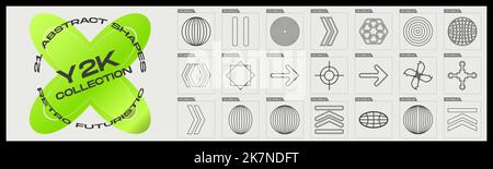 Collection of Y2K elements. Minimalist geometric elements. Objects in y2k style. Stock Vector