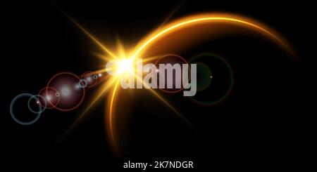 The edge of a golden solar eclipse on a black background. Golden eclipse for product advertising, natural phenomena, horror concept and others. Stock Vector