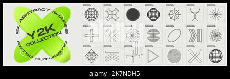 Vector set of Y2K. Large set of retro objects for design. Frames inspired brutalism. Stock Vector