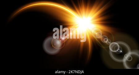 The edge of a golden solar eclipse on a black background. Golden eclipse for product advertising, natural phenomena, horror concept and others. Stock Vector
