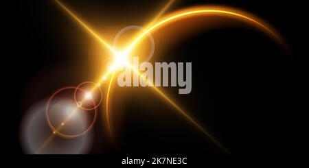 The edge of a golden solar eclipse on a black background. Golden eclipse for product advertising, natural phenomena, horror concept and others. Stock Vector