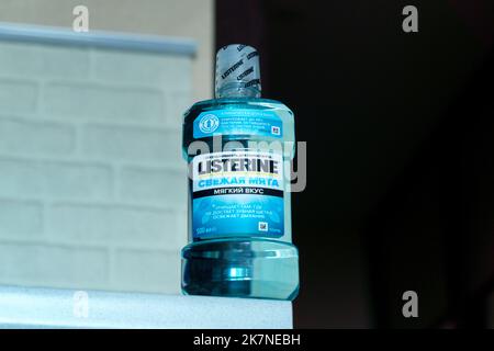 Tyumen, Russia-October 14, 2022: Listerine is a brand of antiseptic mouthwash product. Stock Photo