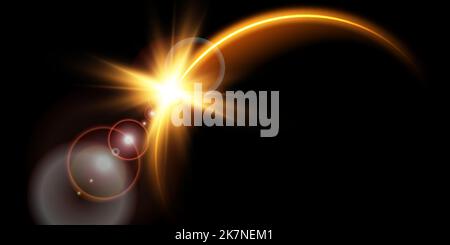 The edge of a golden solar eclipse on a black background. Golden eclipse for product advertising, natural phenomena, horror concept and others. Stock Vector