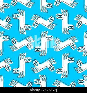 Finger eye Pattern seamless. binoculars hand gesture Background. Vector texture Stock Vector