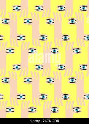 Finger eye Pattern seamless. binoculars hand gesture Background. Vector texture Stock Vector