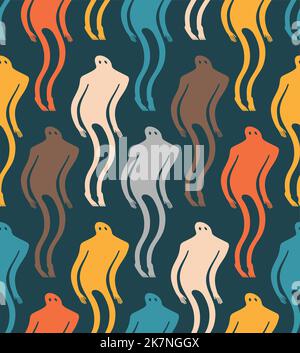 Ghost man Pattern seamless. human phantom Background. Spook Kids fabric ornament Stock Vector