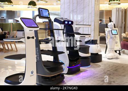 Tokyo, Japan. 18th Oct, 2022. Japan's Softbank Robotics displays line up of their service robots at the Pepper Parlor in Tokyo on Tuesday, October 18, 2022. The Softbank Robotics announced their business strategy. Credit: Yoshio Tsunoda/AFLO/Alamy Live News Stock Photo