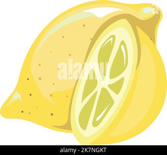 Lemon icon. Cartoon whole citrus and cutted fruit Stock Vector