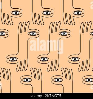 Finger eye Pattern seamless. binoculars hand gesture Background. Vector texture Stock Vector