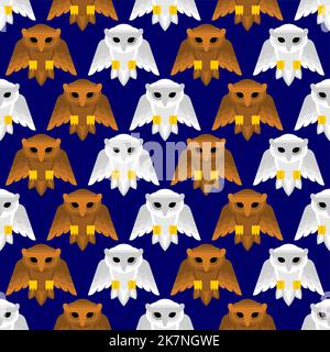 Owl Pattern seamless. Eagle-ow Background. Kids fabric ornament Stock Vector