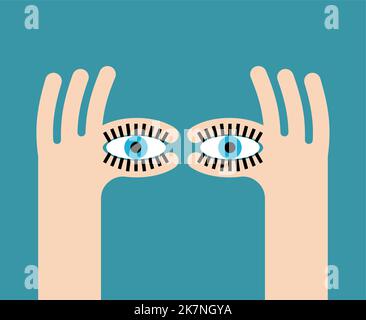 Finger eye. binoculars hand gesture. Vector illustration Stock Vector