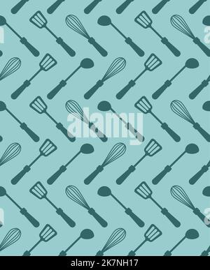 Kitchen accessories set Pattern seamless: Ladle and spatula. Corolla Background Stock Vector