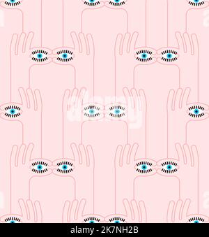 Finger eye Pattern seamless. binoculars hand gesture Background. Vector texture Stock Vector
