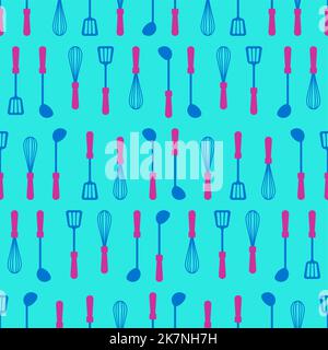 Kitchen accessories set Pattern seamless: Ladle and spatula. Corolla Background Stock Vector