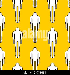 Ghost Pixel art Pattern seamless. 8 bit human phantom Background. pixelated Spook Kids fabric ornament Stock Vector