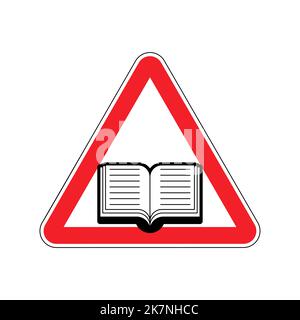 Attention Book reading. Caution books. Warning red road sign Stock Vector