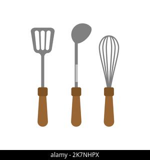 Kitchen accessories set: Ladle and spatula. Corolla Stock Vector