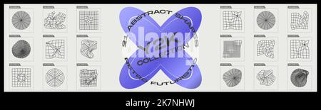 Collection of Y2K elements. Minimalist geometric elements. Frames inspired brutalism. Stock Vector