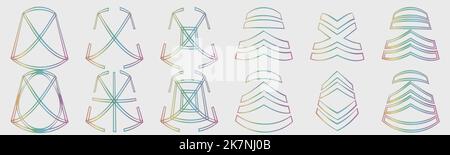 Retrofuturistic y2k geometry design elements collection. Large set of retro objects for design. Simple shapes forms. Stock Vector