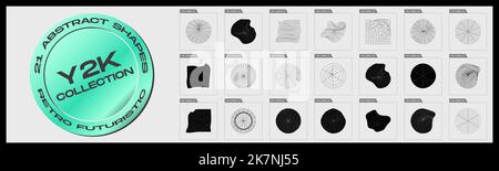 Retrofuturistic y2k geometry design elements collection. Big collection of abstract graphic geometric objects. Abstract bauhaus forms. Stock Vector