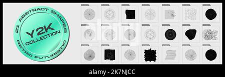 Retrofuturistic y2k geometry design elements collection. Trendy geometric design elements. ornaments for decoration. Stock Vector