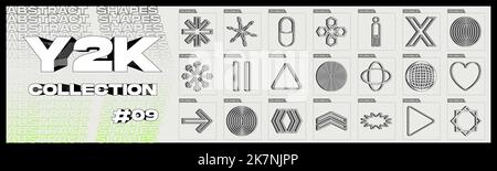 Collection of Y2K elements. Big collection of abstract graphic geometric objects. Abstract bauhaus forms. Stock Vector