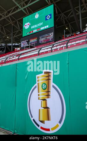 Leipzig, Germany. 18th Oct, 2022. Soccer: DFB Cup, 2nd round, RB Leipzig - Hamburger SV at the Red Bull Arena. View of the stadium prepared for the DFB Cup. Credit: Jan Woitas/dpa - Nutzung nur nach schriftlicher Vereinbarung mit der dpa/Alamy Live News Stock Photo