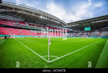 Leipzig, Germany. 18th Oct, 2022. Soccer: DFB Cup, 2nd round, RB Leipzig - Hamburger SV at the Red Bull Arena. View of the stadium prepared for the DFB Cup. Credit: Jan Woitas/dpa - Nutzung nur nach schriftlicher Vereinbarung mit der dpa/Alamy Live News Stock Photo