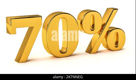 3d golden 70 percent off discount isolated on white background for sale promotion. 3d rendering Stock Photo