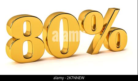3d golden 80 percent off discount isolated on white background for sale promotion. 3d rendering Stock Photo