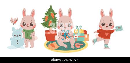 Cute rabbit set symbol of the year 2023 vector Stock Vector