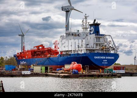 LPG tanker Gaschem Shimano in the Husumer Dock and Repair GmbH & Co. KG shipyard Stock Photo