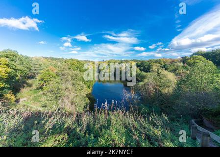 Autumn colour at The Leasowes Park which is a grade 1 listed park in Halesowen, West Midlands and was designed by William Shenstone Stock Photo