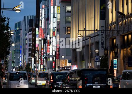 Tokyo, Japan. 18th Oct, 2022. Stock scenes from Shinjuku, a major commercial thoroughfare neighborhood in Tokyo with many commercial businesses, offices, restaurants, retail stores, hotels and a major train station with the JR East Lines, Keio and Tokyo Metro public transportation heavy rail lines. Credit: ZUMA Press, Inc./Alamy Live News Stock Photo