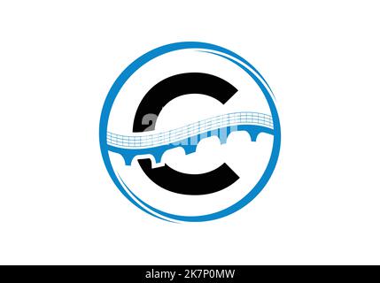 Initial C monogram letter alphabet with bridge sign. Abstract bridge logo design template. Modern vector logo for construction business. Stock Vector