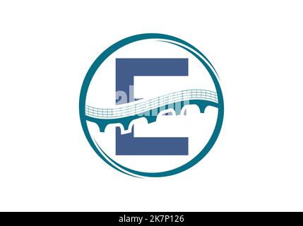 Initial E monogram letter alphabet with bridge sign. Abstract bridge logo design template. Modern vector logo for construction business. Stock Vector