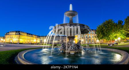 Stuttgart Castle square Schlossplatz Neues Schloss with fountain travel panorama by night city in Germany Stock Photo