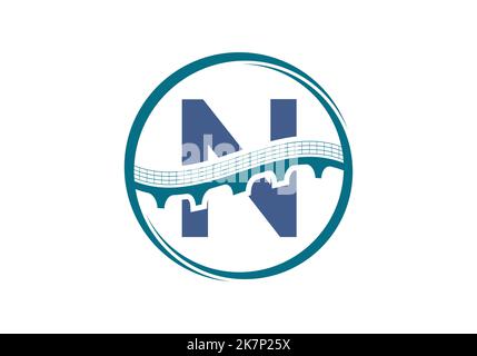 Initial N monogram letter alphabet with bridge sign. Abstract bridge logo design template. Modern vector logo for construction business. Stock Vector