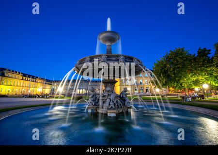 Stuttgart Castle square Schlossplatz Neues Schloss with fountain travel by night city in Germany Stock Photo