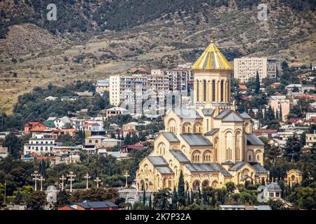 The Holy Trinity Cathedral of Tbilisi Georgia  - Sameba - main cathedral of the Georgian Orthodox Church - With golden dome Stock Photo